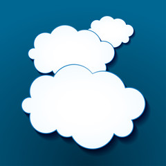Cloud Computing or Social Network. Creative illustration  clouds on isolated blue background.