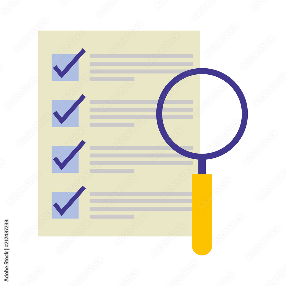 Poster document file with magnifying glass isolated icon