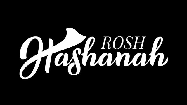 Rosh Hashanah. Jewish New Year. Hand lettering animation for promo, footage, presentation, fastival, party. Calligraphy of white colors. 2D flat animation with alpha channel