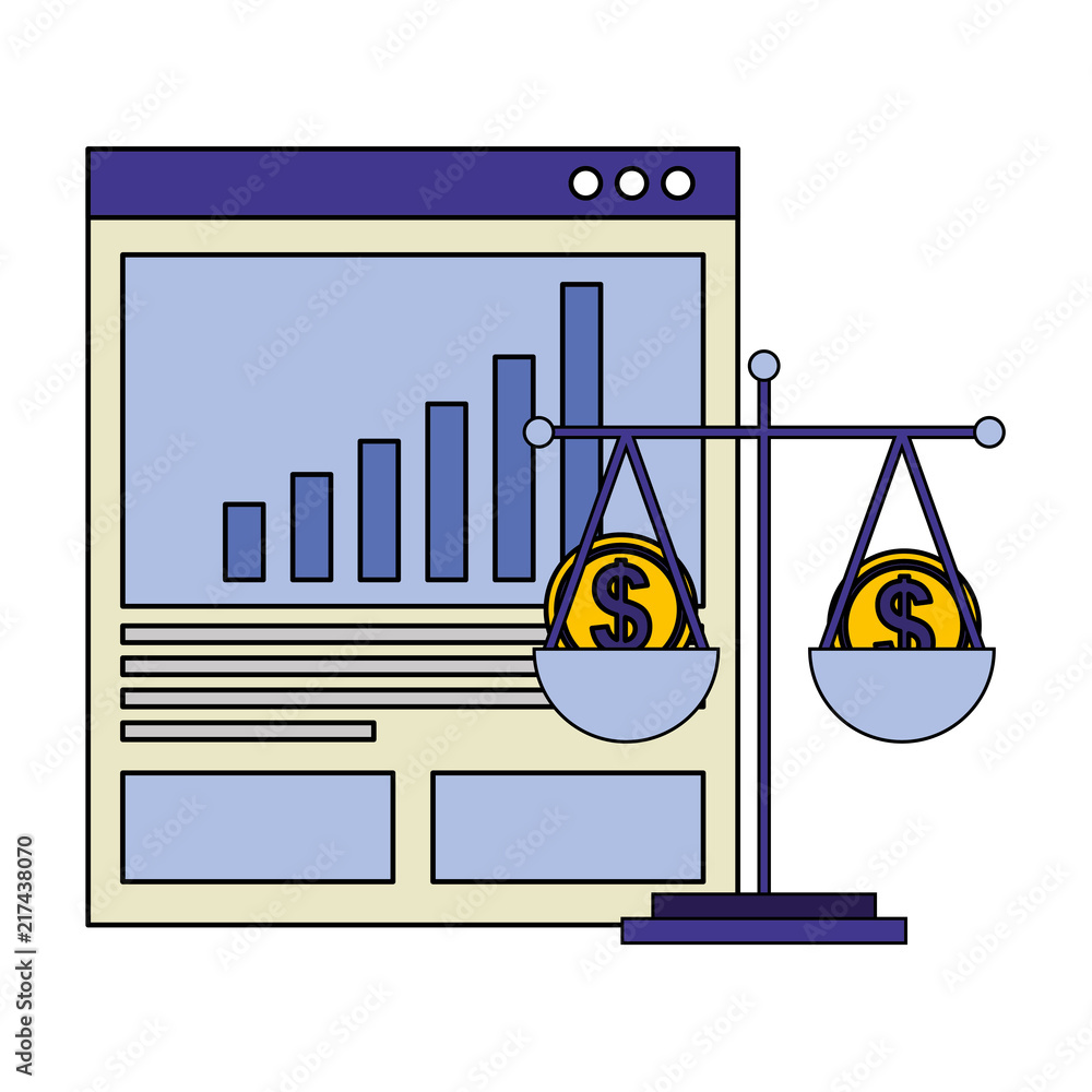 Poster web page template with balance scale and coins