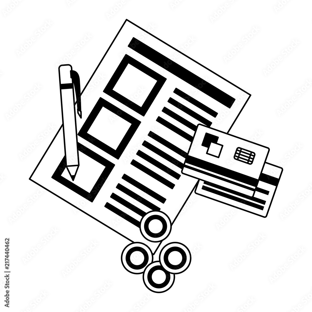 Poster document file with credit card and objects