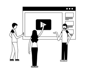 web page template with symbol play and people