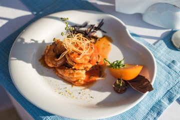Tasty dush of the shrimps under the sauce