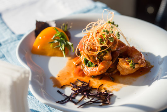 Tasty dush of the shrimps under the sauce