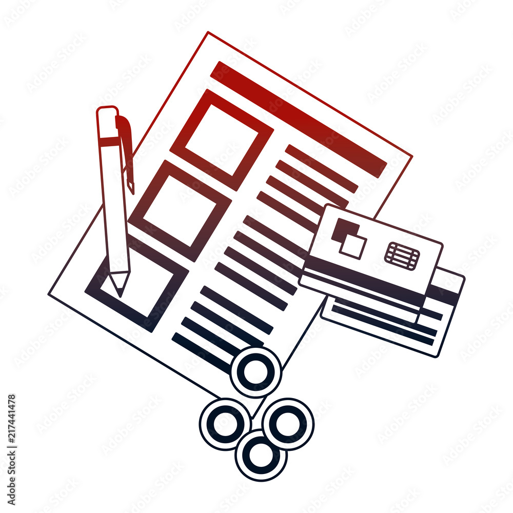 Poster document file with credit card and objects