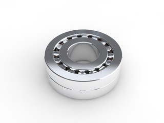The image roller bearing, isolated on white background, closeup. Bearing single-row, element,...