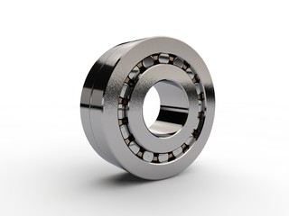 The image roller bearing, isolated on white background, closeup. Bearing single-row, element, transmission, reducer and other machinery. 3D rendering