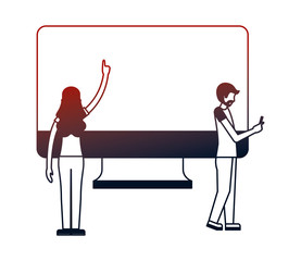 couple with computer monitor isolated icon