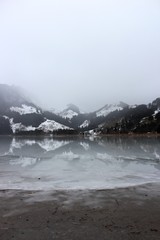 frozen lake in the Swiss mountains