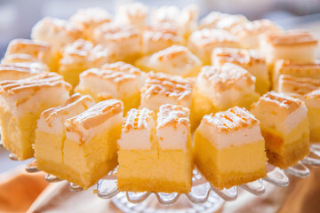 Cake with meringue  et up on a cake stand for a party