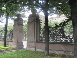 Fragment of the park fence, beautiful grille