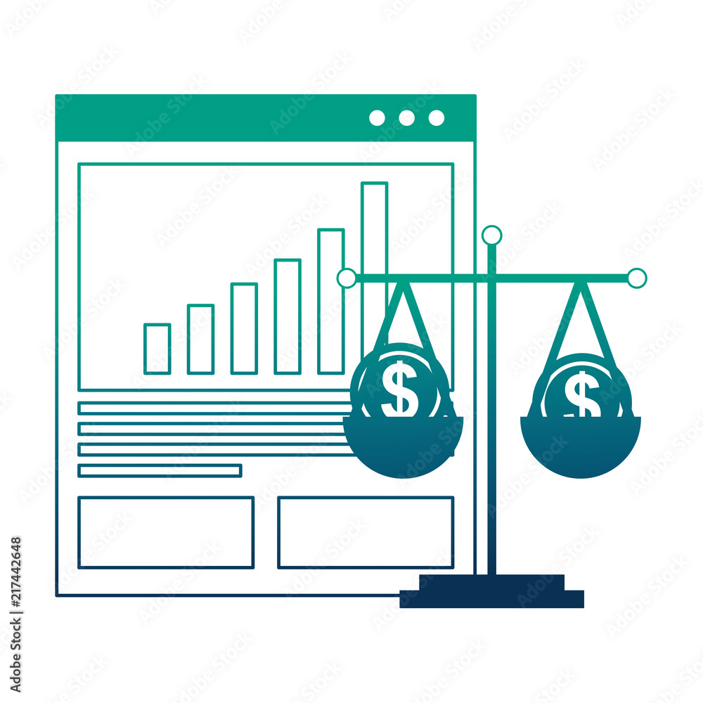 Poster web page template with balance scale and coins