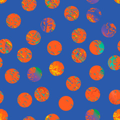 Vector seamless pattern with textured circles or planets