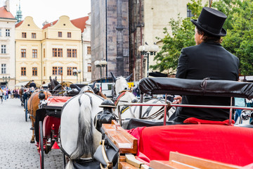 Obraz premium Pferdekutschen auf dem Altstädter Ring in Prag