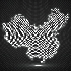 Obraz premium Abstract China map of glowing radial dots, halftone concept