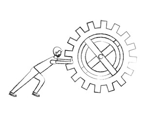 businessman pushing gear work