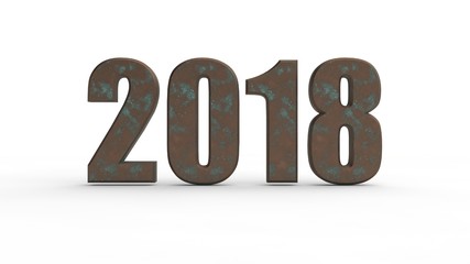 Date of 2018 for calendar, on a white background of old rusty metal, the idea for calendars, the concept of past, present and future, of old age and disrepair of everything. 3D rendering
