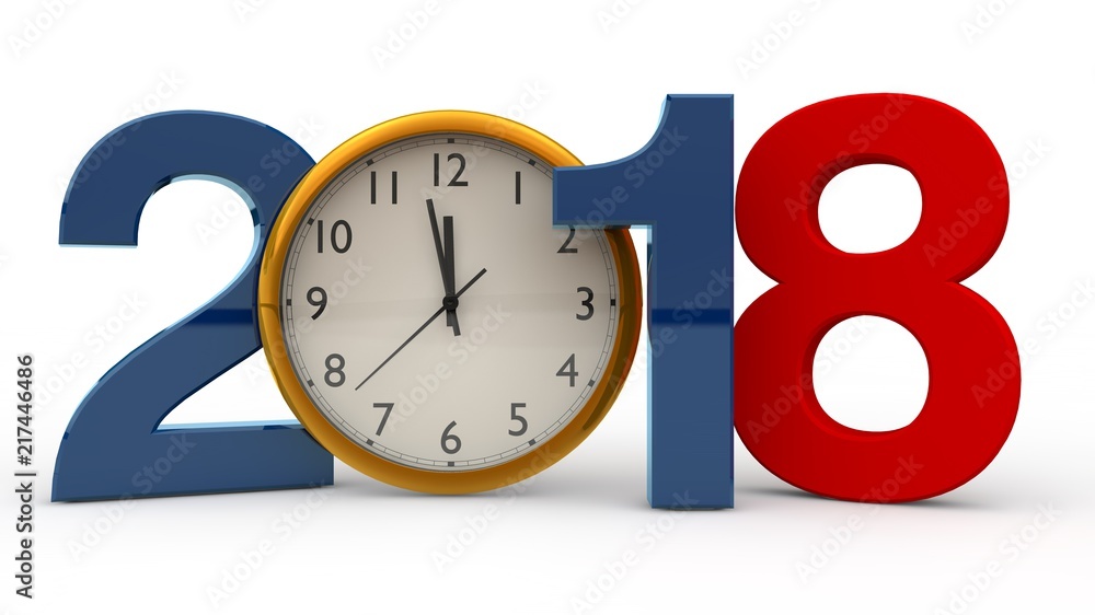 Poster date 2018, with the clock instead of zero, shifted the numbers of blue and red color idea for the ca