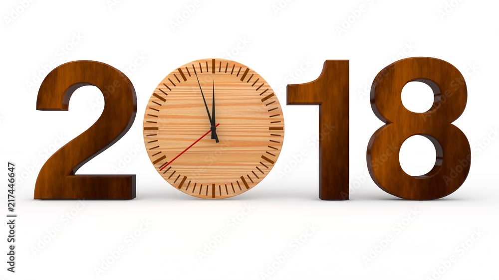 Poster 2018 wood and wooden clock instead of zero. the idea of time and eternity. the best idea for a calen