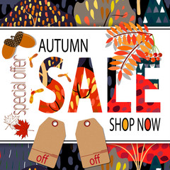 Autumn sale banner with autumn creative background.