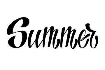 Summer: isolated vector, calligraphic phrase. Hand calligraphy. Modern design for logo, banners emblems, prints, photo overlays, t-shirts, posters, greeting card.