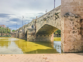 Old bridge with water front view