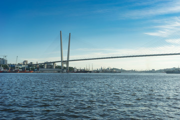 Urban landscape with views of the Golden bridge in the evening.