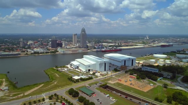 Aerial reveal Port Mobile Alabama USA 4k video tour