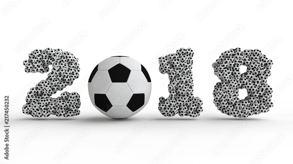 Poster date of 2018 from the array of soccer balls, with the ball instead of zero. the idea of the future, 