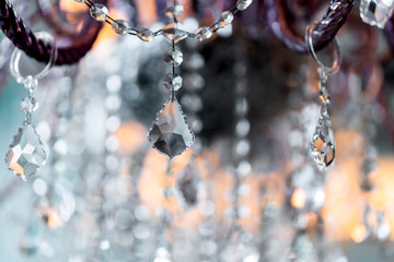 Crystal chandelier close-up. Glamour background with copy space