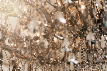 Crystal chandelier close-up. Glamour background with copy space