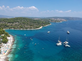 boat on the adriatic sea near labadusa beach from above