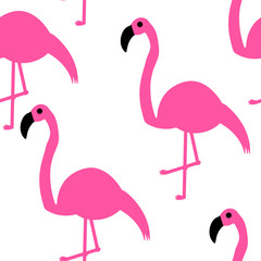 Seamless pattern. Pink flamingos on a white background