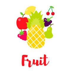 Multicolored fruits in the style of flat in a random