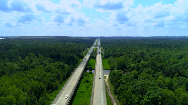 Drone aerial shot Highway I10 Interstate between Florida and Alabama 4k