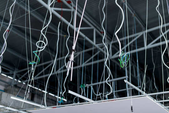 electricity wiring work in flex tube on ceiling comstruction ideas concept