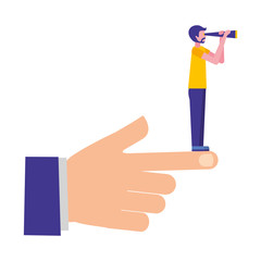 hand with young man and telescope