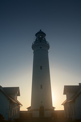 White Lighthouse in sunset light, Hirtshals Fyr, Hirtshals, Nordjylland (North Jutland) in Denmark