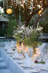 Wedding table decor. Beautiful Festive table set up for wedding or party