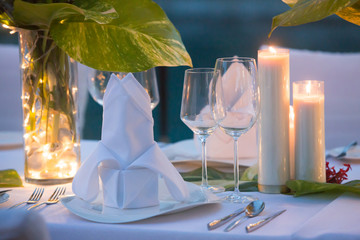 Wedding table decor. Beautiful Festive table set up for wedding or party