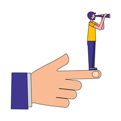 hand with young man and telescope