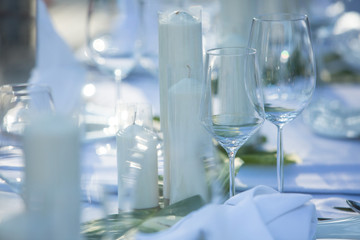 Wedding table decor. Beautiful Festive table set up for wedding or party