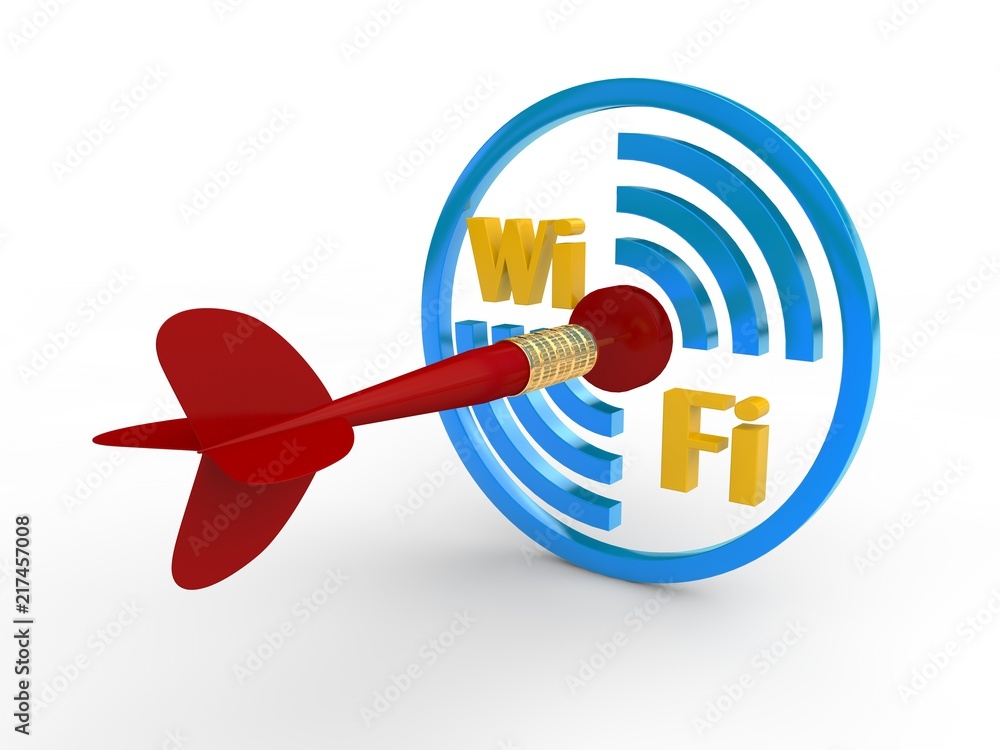 Poster the image of the target mark wi fi and text indicating wai wai zone, and the dart hit the target. in