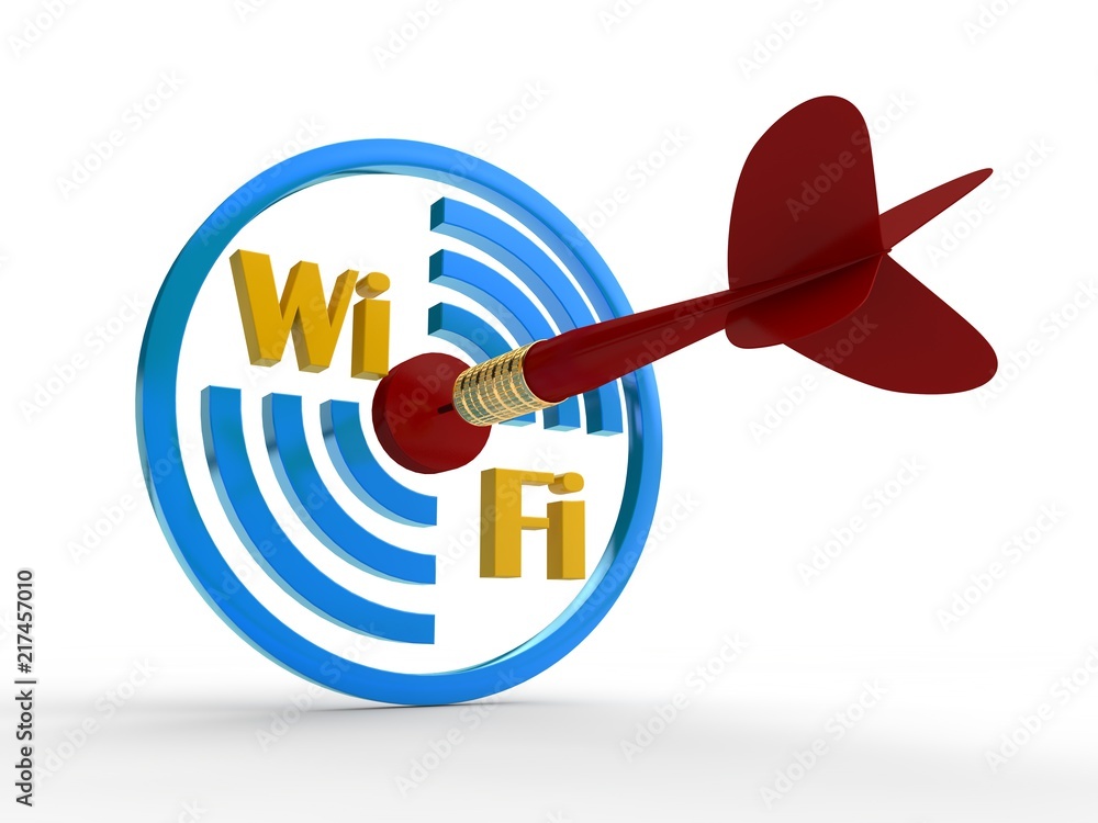 Fototapete the image of the target mark wi fi and text indicating wai wai zone, and the dart hit the target. in