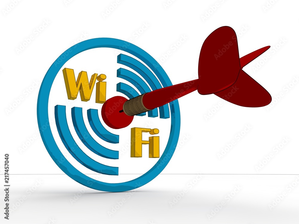 Poster the image of the target mark wi fi and text indicating wai wai zone, and the dart hit the target. in