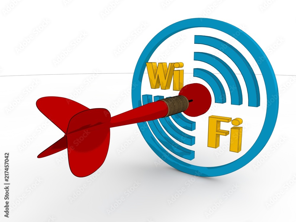 Poster the image of the target mark wi fi and text indicating wai wai zone, and the dart hit the target. in