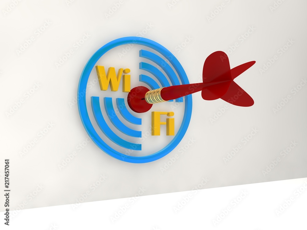 Poster the image of the target mark wi fi and text indicating wai wai zone, and the dart hit the target. in