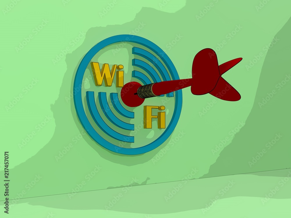 Poster the image of the target mark wi fi and text indicating wai wai zone, and the dart hit the target. in