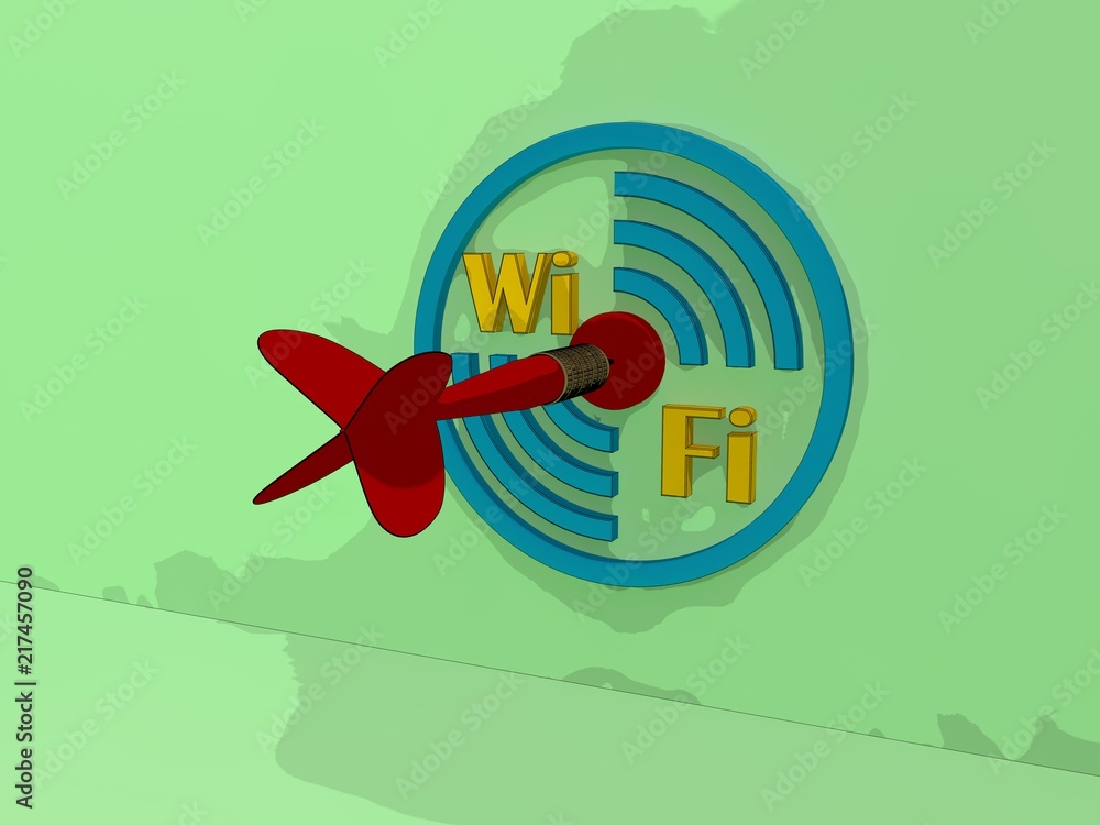Poster the image of the target mark wi fi and text indicating wai wai zone, and the dart hit the target. in