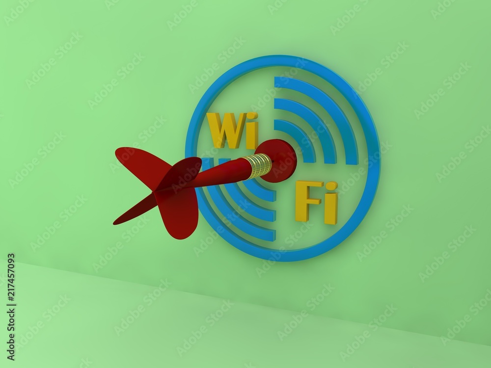 Poster the image of the target mark wi fi and text indicating wai wai zone, and the dart hit the target. in